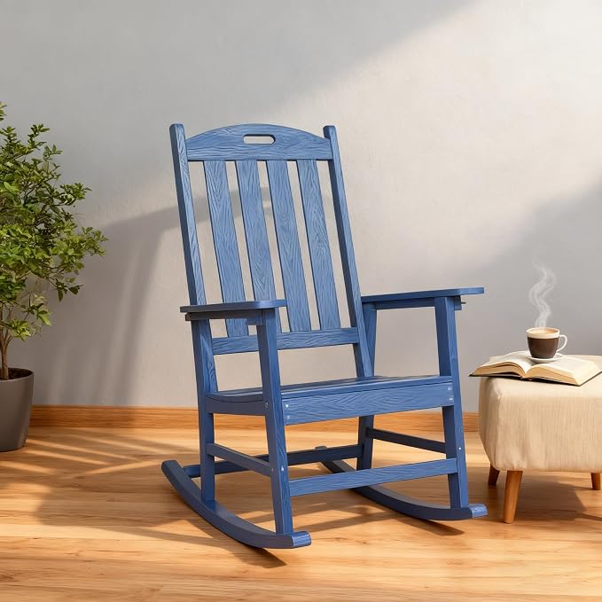 Wooden Rocking Chairs Outdoor, Navy Blue