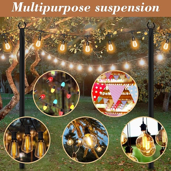 NUERPO 4 Pack String Light Poles,Metal Poles for Hanging Outdoor Light Strings,4 Pack 10 FT Light Poles Stand for Outside Garden,Patio,Wedding,Backyard,Deck,Party