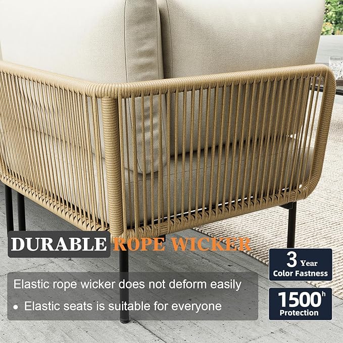 11 Piece Modern Outdoor Rope Wicker Sectional Patio L-Shaped Conversation Sofa Set Deep Seating with Thick Cushions