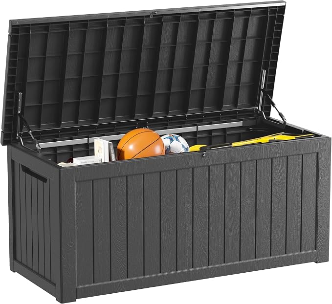 TARKARI 280 Gallon Resin Deck Box, Waterproof Outdoor Storage Box, Lockable for Patio Furniture, Garden Tools, Pool Accessories, UV-Resistant for All Weather Use, Black