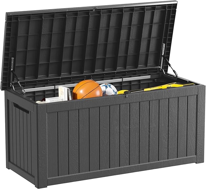 270 Gallon Outdoor Storage Box Patio Deck Box Waterproof, Resin Lockable Outside Large Storage Bin for Pool Cushion Furniture, Garden Tools UV-Resistant, Black