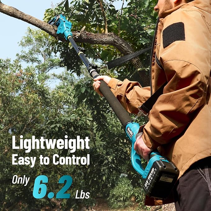 SEESII 2-in-1 Electric Pole Saws: Electric Mini Chainsaw 6 Inch Cordless, 2 x 4000mAh Batteries Tree Pruner, Brushless Chain Saw with Extension Pole for Limb Branch Cutter,16Ft Reach