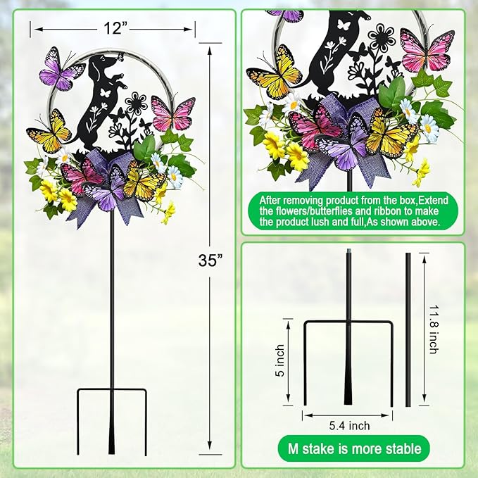 Solar Powered Garden Decor Outdoor,Colorful LED Lights Dachshund Decorations Yard Stakes for Garden,Pathway,Lawn,Patio,Dog Lover Gifts for Women