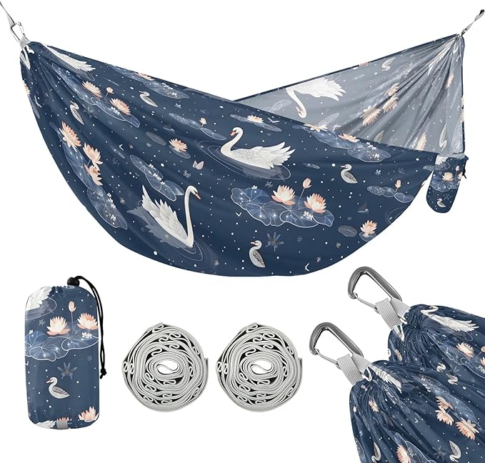 Camping Hammock Outdoor Hammocks for Outside Swan Lotus Beach Trees Portable Lightweight with Pockets Tree Straps Indoor
