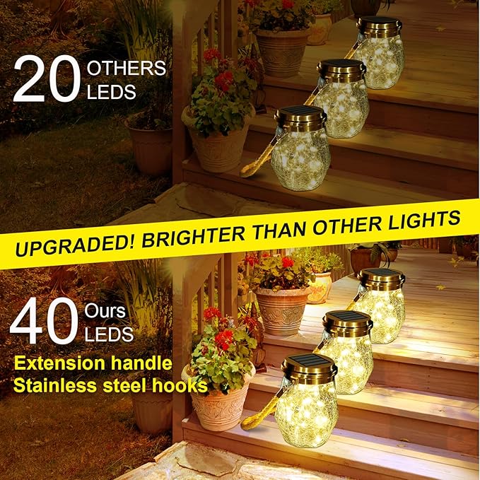 Solar Lantern Outdoor, 2 Pack Hanging Solar Lights Outdoor Waterproof, Upgraded 60 LED Lanterns Decorative Outdoor Garden Decor for Yard Pathway Patio Christmas Halloween, Warm White, ‎LD01