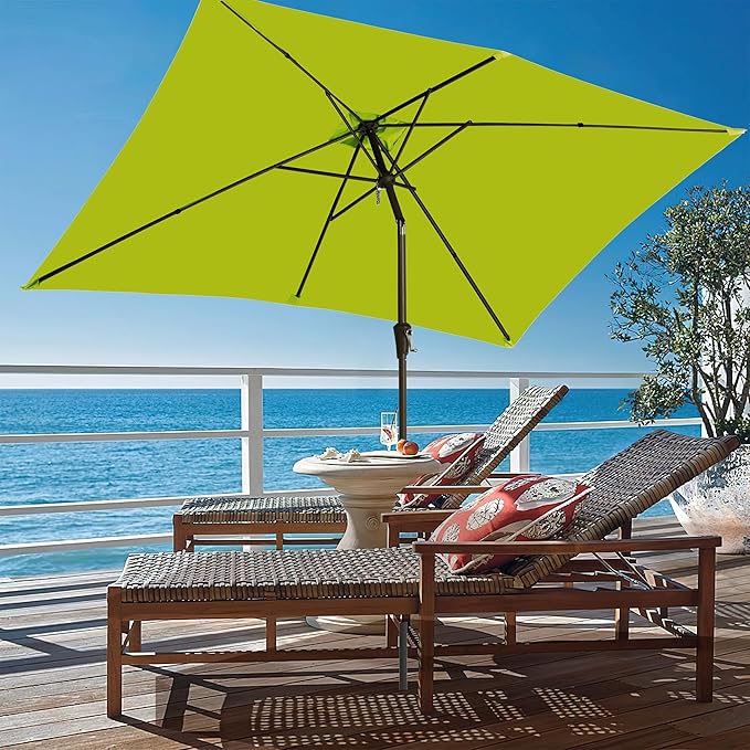 Ayge 6.5x10FT Rectangular Patio Umbrella Outdoor Table Umbrella w/Push Button Tilt & Crank Rectangle Market Umbrella UV Protection for Garden,Deck,Lawn,Yard & Pool,Lime