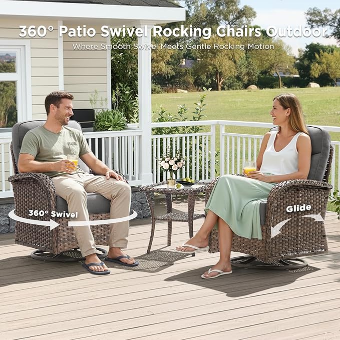 Luxury Outdoor Patio Furniture Set with 6-Inch Thick Cushions, 9 Pieces Wicker Outdoor Furniture with High Back Swivel Patio Chairs Set of 4, Outdoor Patio Conversation Set for Deck Garden, Gray