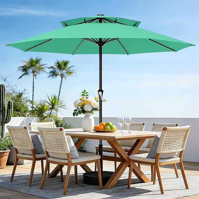 AreShark 11ft 2 Tiers Patio Umbrella - Outdoor Umbrella Waterproof UV Protection, Market Table Umbrella w/ 8 Sturdy Ribs&Crank for Pool, Porch, Garden(Turquoise)
