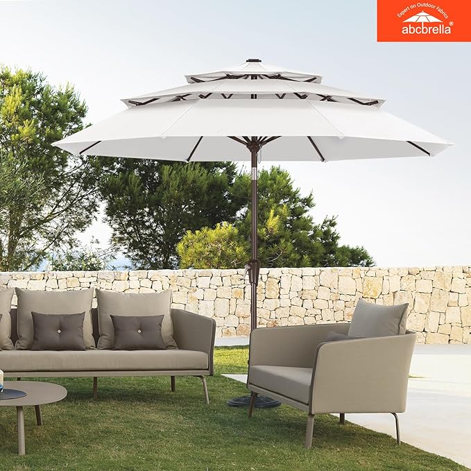 ABCCANOPY 5-Year 10-Year No Fading 9FT 3 Tiers Patio Umbrella, Outdoor Table Umbrella with 8 Sturdy Ribs for Deck, Backyard, Garden, Yard
