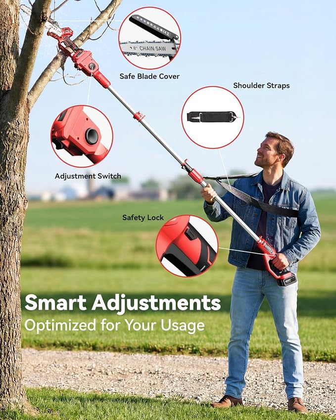 2-in-1 Cordless Pole Saw & Mini Chainsaw, 8-inch Brushless Chainsaw with 2*4000mAh Batteries and a Telescopic Pole Extendable to 15ft, Power Electric Polesaw for Tree Cutting & Branch Trimming