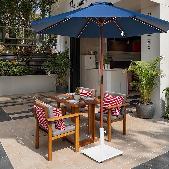 Yescom 9ft Coastal Solid Wood Umbrella Pulley Lift Commercial Base with Wheel Included for Seaside Restaurant Terrace Poolside Beach Club
