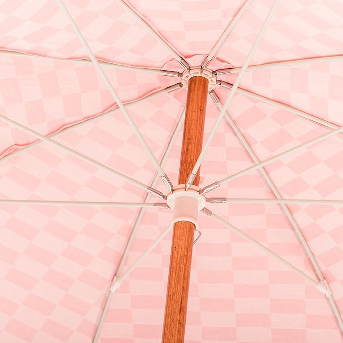 Business & Pleasure Co. Rio Umbrella Scalloped Brim For Beach, Patio or Picnic - 6' Boho Beach Umbrella, 7' Tall Wood Pole, UPF 50+