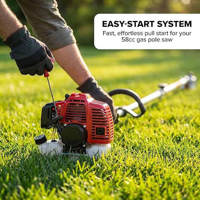 Homdox 58CC Gas Pole Saw, 2-Cycle Gas Powered Tree Trimmer with 11.5" Guide Bar, 16FT Reach Extension Pole Saw for Tree Trimming & Pruning, Includes 2 Chains, 2 Spark Plugs & Shoulder Strap, Red