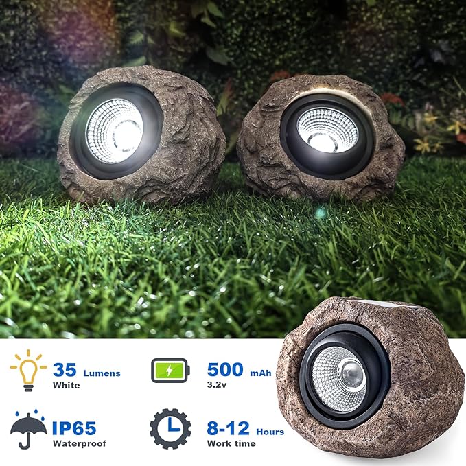 VISFLAIR Solar Rock Lights, 4 Pack Solar Powered Waterproof LED Spotlights Decorative for Outdoor Garden, Pathway, Walkway, Yard, Landscape, Patio (Cool White)