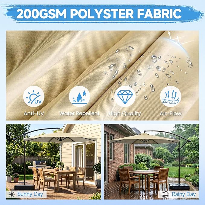 SUNYRISY 10ft Outdoor Patio Umbrella with Base Included, Large Cantilever Offset Umbrella with Sandbag Base Included for Deck, Pool, Porch, and Backyard Shade, Easy to Tilt and Crank
