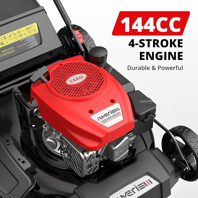 AMERISUN 21-Inch 3IN1 Gas Push Lawn Mower, 144cc 4-Cycle OHV Engine, Mulch/Bag/Side Discharge, 6-Position Height Adjustment, Steel Deck Walk-Behind Mower for Small to Medium Yards