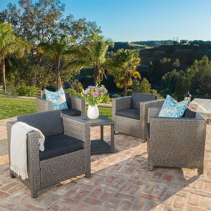 Merax Patio Conversation Chairs Furniture 4 Sets, Wicker Rattan Outdoor Couch Sofa for Garden Porch Deck Backyard Lawn Balcony, Brown+Beige