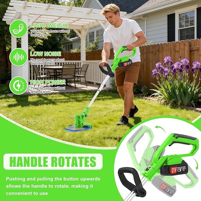 21V Electric Weed Wacker Cordless ElectricWeed Wacker Eater with 2 * 4.0Ah Batteries & Charger Lightweight Grass Trimmer Weed Cutter Suitable for Garden & Yard Lawn Care