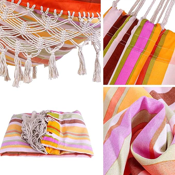 Camping Hammock Bed Camping Swing Chair Portable Outdoor Hammock Color Stripes Cotton Fabrics with Carrying Bag for Outdoors Gardens Travel Hammock Swing (Color : Orange)