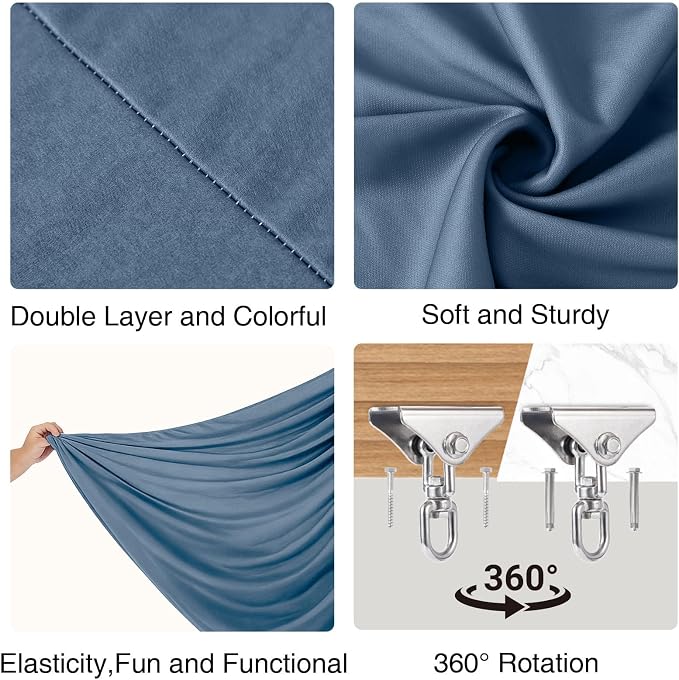 GarveeLife Double-Layer Cotton Sensory Hammock Swing for Kids & Adults, Deep Pressure Calming Therapy, 360° Swivel, Adjustable Height, Indoor Outdoor Use, 300 lbs Capacity, Haze Blue
