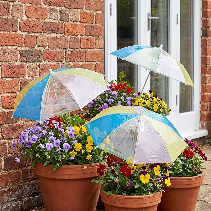 3 Pack Plant Umbrellas for Outdoor Plants Clear Transparent Plant Shade Umbrellas 23.6 Inch with Straight Pole for Potted Plants Seedlings Flowers Garden Beds