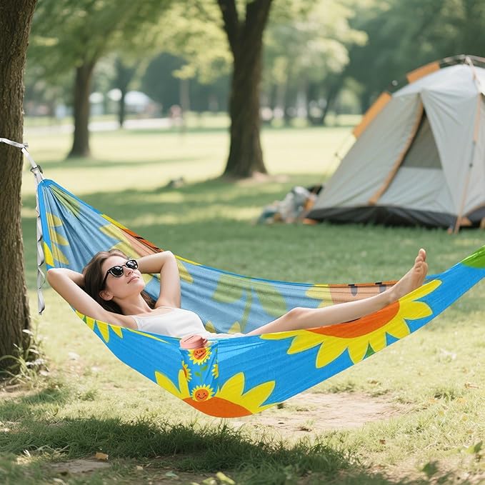 Happy Sunflowers 330lb Capacity Hammocks Fabric Hammock for Patio Backyard Lounge Base amacas para patios con Base de adultos