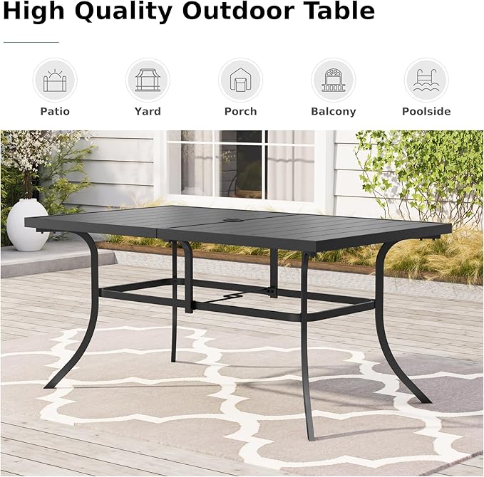 MFSTUDIO Patio Table and Chairs Set, Patio Dining Sets for Deck/Backyard/Poolside/Garden, Outdoor Dining Set for 6 with Umbrella Hole, Metal Frame