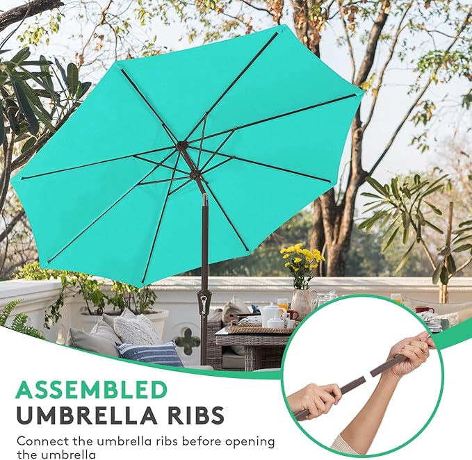 JEAREY 10FT Outdoor Patio Umbrella Outdoor Table Umbrella with Push Button Tilt and Crank, Market Umbrella 8 Sturdy Ribs UV Protection Waterproof for Pool, Garden (Aqua Sky)