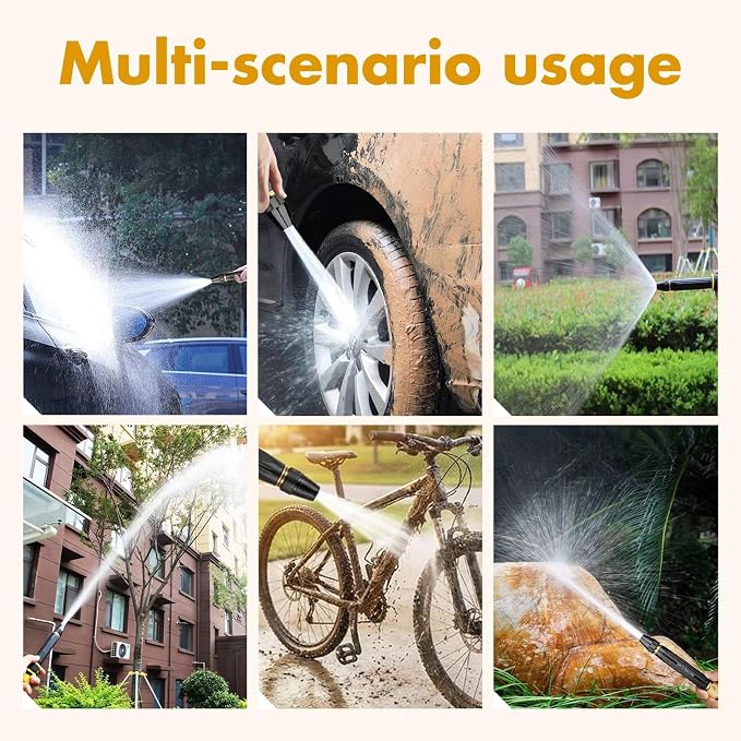 2PCS Home High Pressure Car Wash Water Gun Kits, Upgraded High Pressure Water Gun with Adjustable Spray Patterns and Booster, Garden Hose Nozzle Sprayer for Watering Plants Vegetables and Car Washing