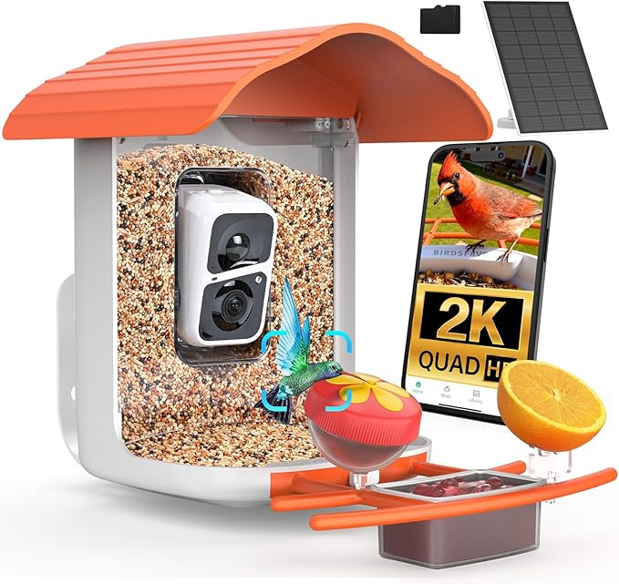 birdsnap® PAV-Bird Feeder with Camera,2K HD with 64GB Card, AI Identify Smart Bird House Cam Solar Panel,Live Stream,Motion Detection,Auto Record Video for Backyard Outdoors,Ideal Gift for Bird Lover