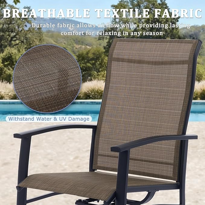 7 Piece Outdoor Patio Dining Set for 6, 47" Black Round Metal Table with 6 Mocha Chairs, All-Weather Outdoor Furniture Set for Backyard, Lawn, Deck, or Poolside