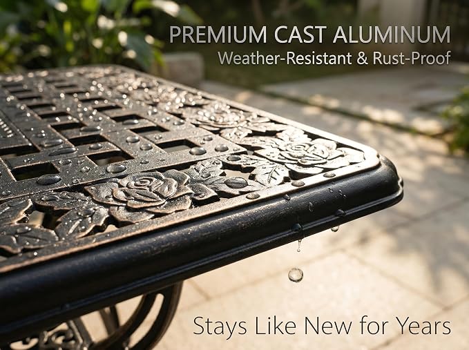 Square Outdoor Coffee Table Set of 2, Cast Aluminum Side Table with Storage,Indoor End Table, All-Weather Bistro Table for Patio Garden Lawn, Black