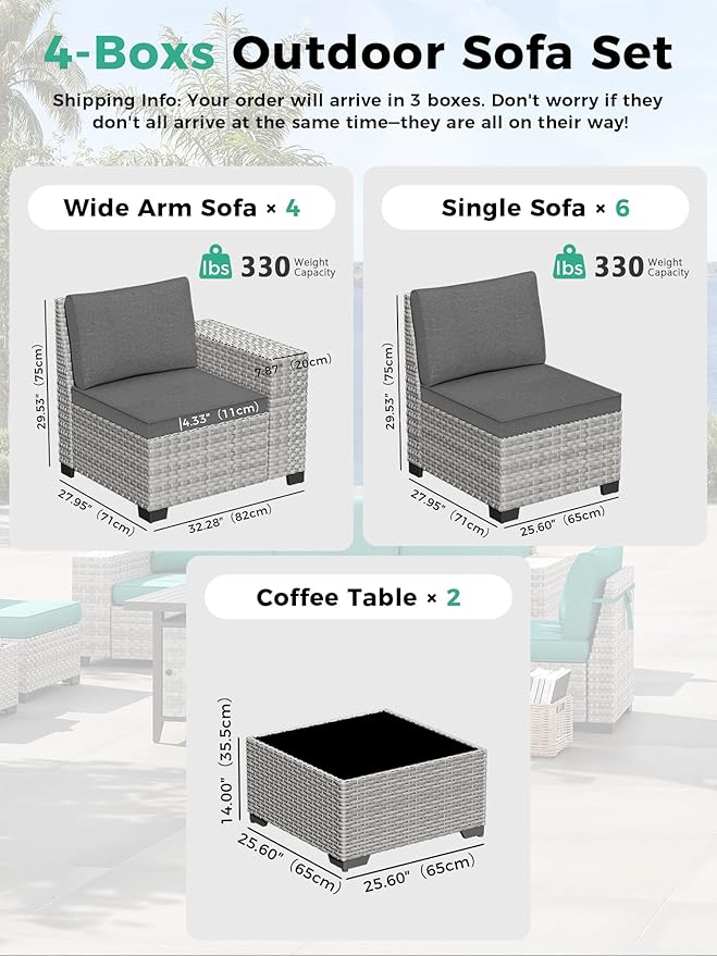 12 Piece Outdoor Wicker Rattan Sectional Sofa Set, 10-Seats Patio Furniture Conversation Set with 4" Thickened Cushions & Coffee Table, All-Weather PE Rattan for Garden, Backyard, Porch, Black