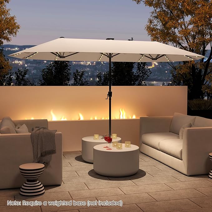 Tangkula 13 Ft Solar Patio Umbrella, Double-Sided Extra Large Outdoor Market Table Umbrella with 108 LED Lights, Crank Handle, 12 Sturdy Ribs for Poolside, Garden & Backyard (Beige)