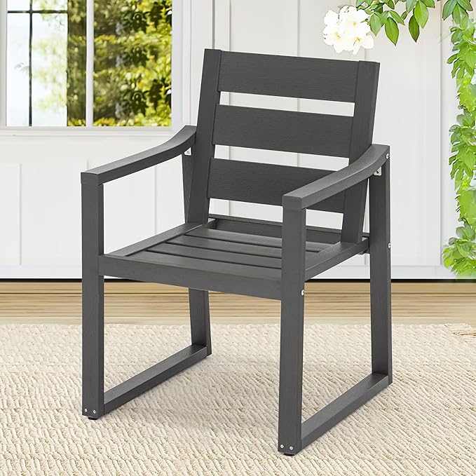 Cozyman HDPS Outdoor Dining Chairs, 350LBS, Patio Dining Chairs with Armrest, All Weather Outdoor Kitchen Chairs with Square Frame Legs for Outdoor Indoor, Lawn, Garden, Backyard, Dark Gray