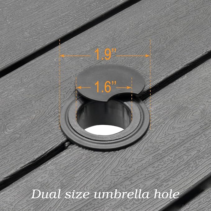 Anmutig Outdoor Dining Table with 1.6" Umbrella Hole, 37" Square Plastic Patio Table with Metal Steel Frame for Picnic, Garden, Poolside, Backyard, Black