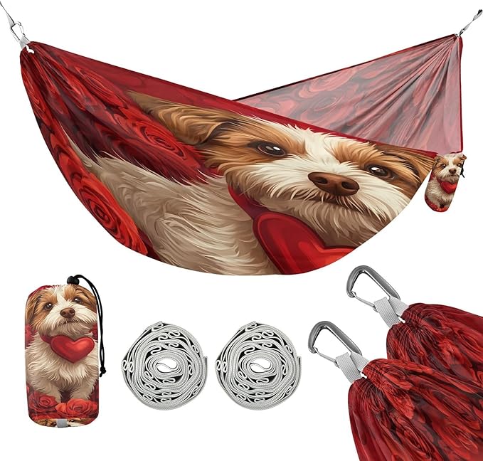 Hammocks for Outside Dog Rose Flowers Camping Hammock Portable Hammocks with Tree Straps and Carry Bag Camping Accessories for Hiking Beach Outdoor