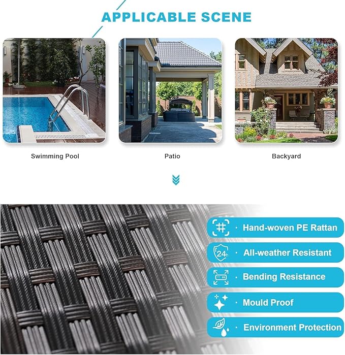 Kullavik 14 Pieces Outdoor Patio Furniture Set,Sectional Rattan Sofa Set Brown PE Rattan Wicker Patio Conversation Set with Tempered Glass Coffee Tables and Washable Cushions Covers,Turquoise Blue