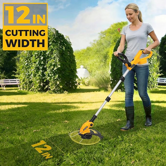 SHOHO 3 in 1 Cordless String Trimmer, Lawn Edger with 8 Spare Spools, 12" Battery-Powered Automatic Feed Trimmer (No Battery), Compatible with Dewalt 20V Battery, Foldable Trimmer for Garden, Lawn