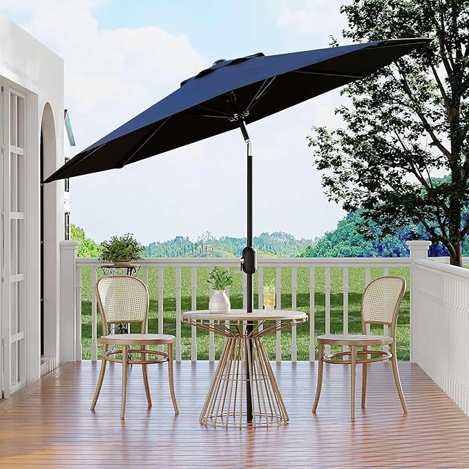 Garvee 9FT Patio Umbrella - Outdoor Table Umbrella with Crank Lift & Push Button Tilt - Market Umbrella 8 Sturdy Ribs UV Protection for Pool, Deck, Yard, Garden, Navy Blue