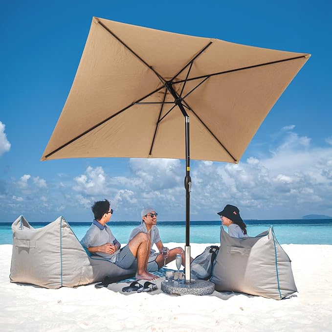 Kiss the Water 6.5' x 10' Patio Umbrella, Rectangular Outdoor Umbrella, Metal Pole Pool Umbrella with Crank and Push Button Tilt, Large Patio Umbrella with Polyester Canopy