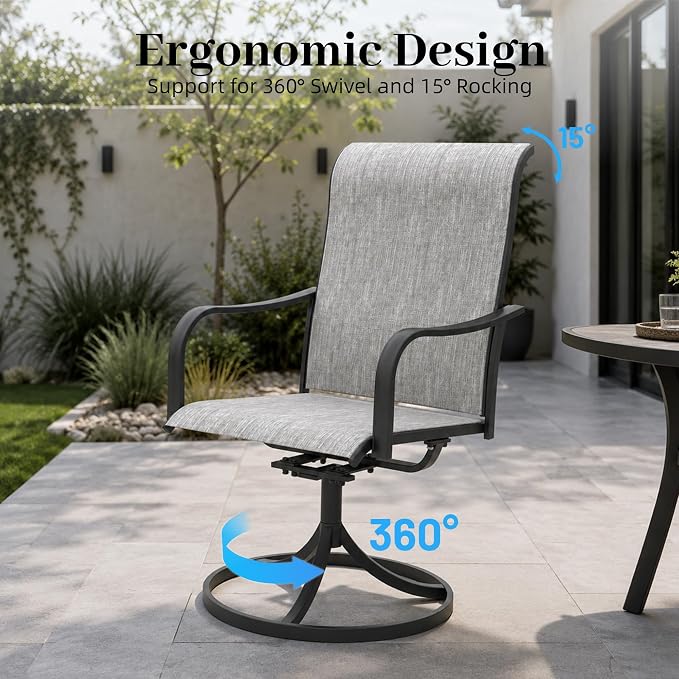 7pcs Patio Furniture Set, Outdoor Dining Table and Chairs Set | 63" Rectangle Metal Patio Table, 4pcs Textilene Dining Chairs, 2pcs Swivel Textilene Chairs, Double-sized Umbrella Hole