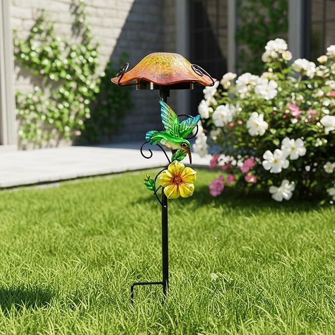 Solar Outdoor Lights Decorative Solar Glass Mushroom Lights Waterproof LED Yellow Garden Stake Light for Walkway Pathway Lawn Patio Yard Decorations.