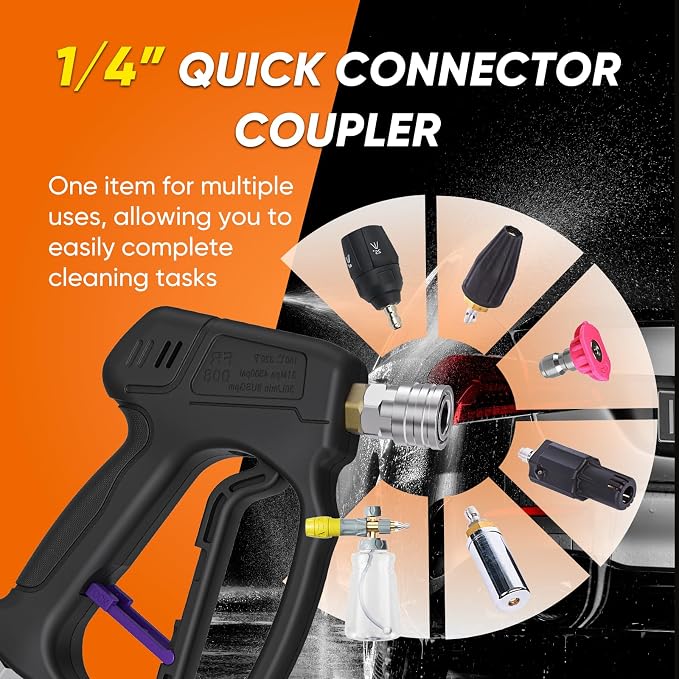 KONOSUBA Short Pressure Washer Gun 4500PSI with 360° Swivel,2 Adapter,5 Pressure Washer Nozzles,1/4" Quick Connector,3/8'' Quick Connect, M22-14/15 mm Fitting (Gun 4500PSI)