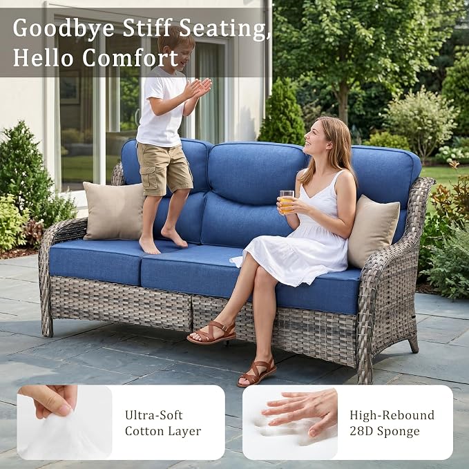 Luxury 6" Thick Cushion 11 Pieces Wicker Patio Furniture Set with High Back Swivel Rocker Chairs of 4, Outdoor Conversation Set with Patio Couch for Deck Porch Yard and Poolside