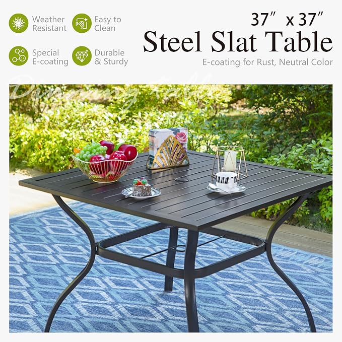 Sophia & William 5-Piece Outdoor Patio Dining Set, 4 x Patio Dining Swivel Chairs with 37" Outdoor Square Table, All-Weather for Lawn, Park, and Courtyard