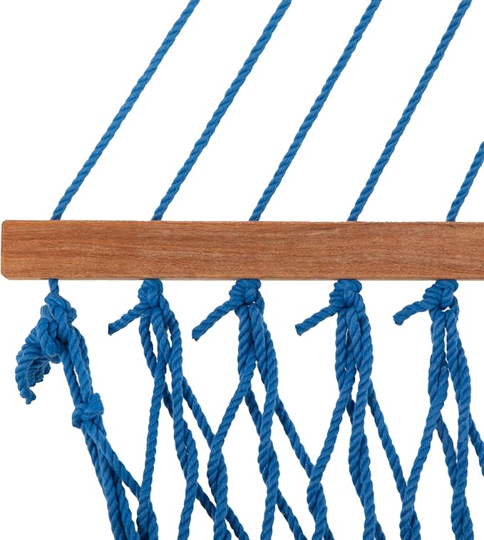Nags Head Hammocks First Mate Coastal Blue DuraCord Rope Hammock – 12 ft. x 50 in., 450 lb Capacity, Cumaru Spreader Bar, Galvanized Hardware, Handcrafted in USA, Free Chains & Tree Hooks