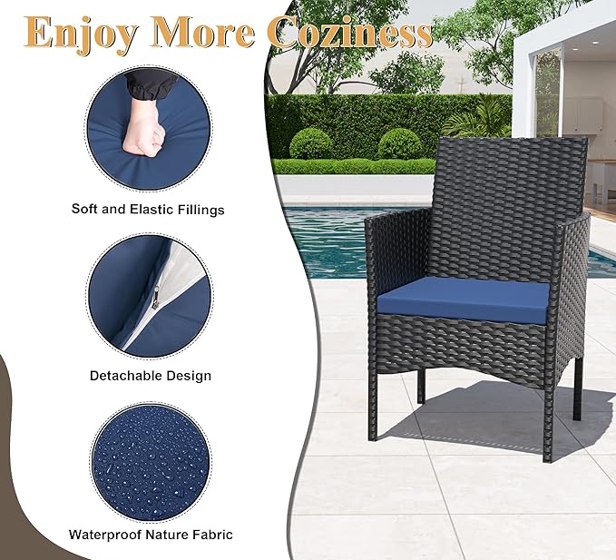 4 Piece Patio Rattan Conversation Set, Outdoor Rattan Chair Wicker Furniture Set, Couple Seats and Tempered Glass Table,Comfort Seat for Patio, Pool or Backyard