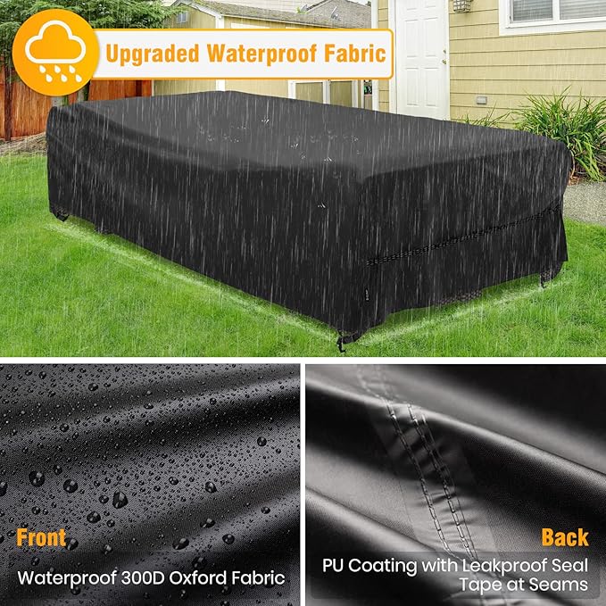 Velway Patio Furniture Cover Waterproof Outdoor Sectional Sofa Set Covers, All Weather Oxford Tear-Resistant Rectangular Table Chair Set Cover with Windproof Design, Large 126x63x28 Inch, Black