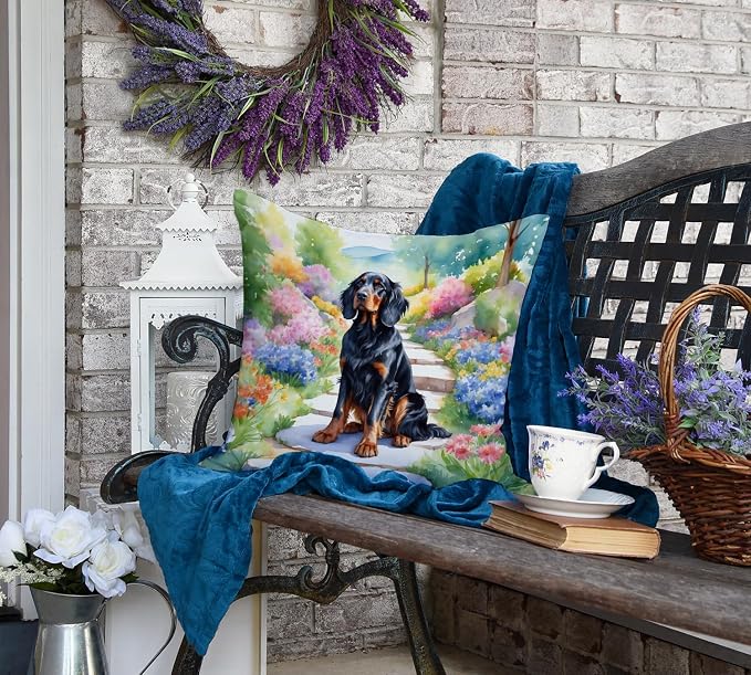 Caroline's Treasures Gordon Setter Spring Path Throw Pillow Machine Washable, Indoor Outdoor Decorative Pillow for Couch, Bed or Patio, 18Hx18W